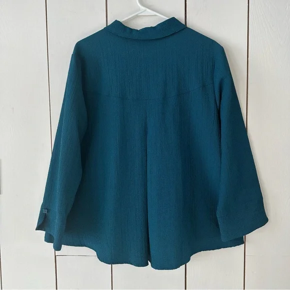 Habitat Textured Button-Up Swing Top Sz L Teal Blue - Picture 2 of 10